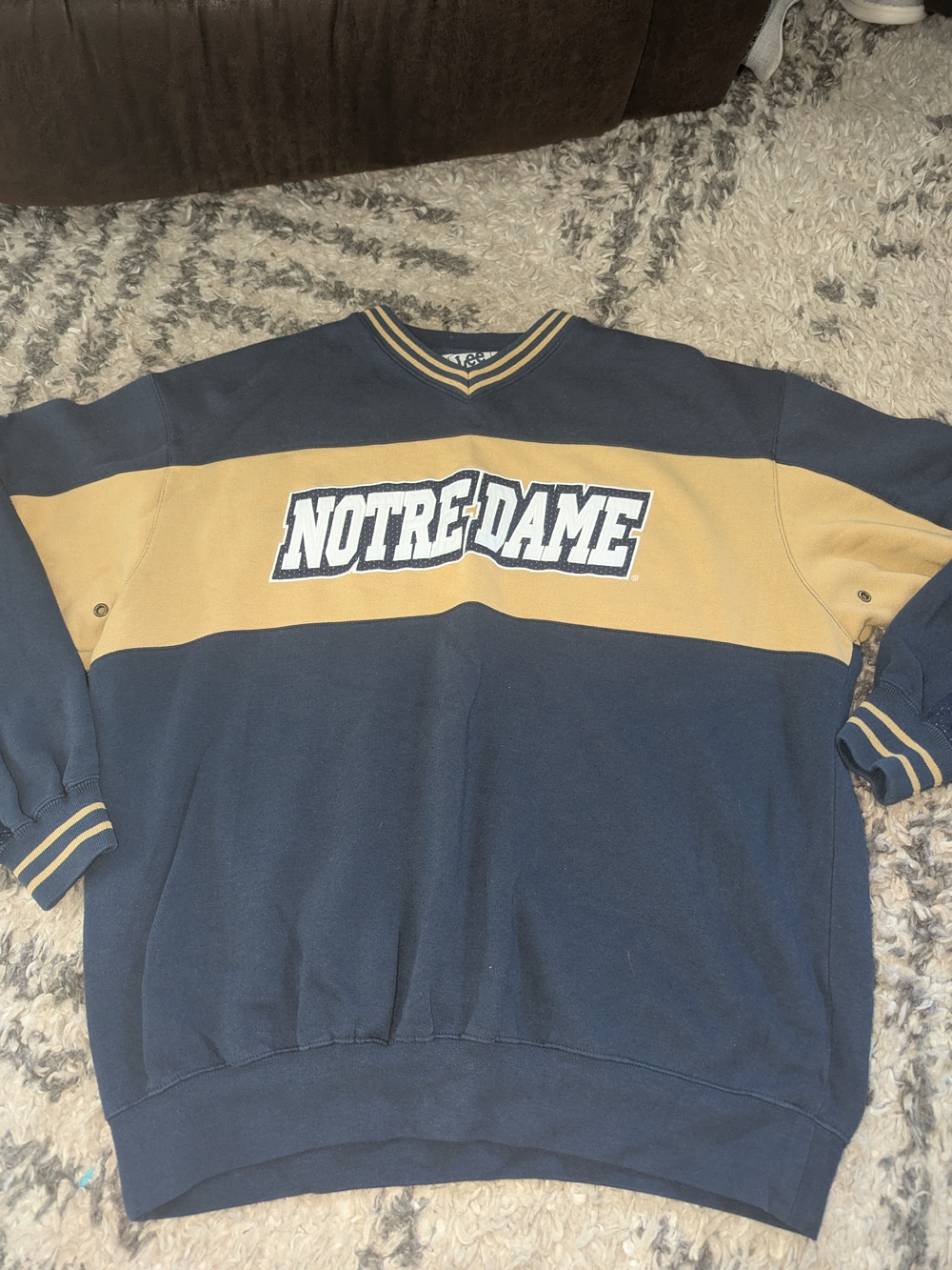 Lee Navy and Gold Notre Dame Striped Crewneck Sweater